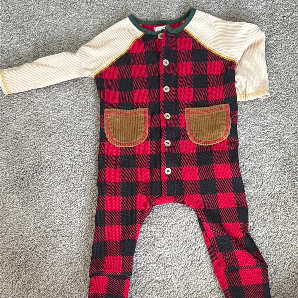 Mudpie 6-9 month buffalo plaid onesie